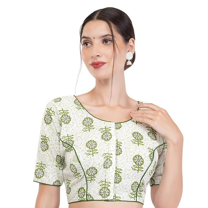 71w5U6Gi5HL._SX679_.jpg Women's Kalamkari Printed Pure Cotton Readymade Saree Blouse - Image 1